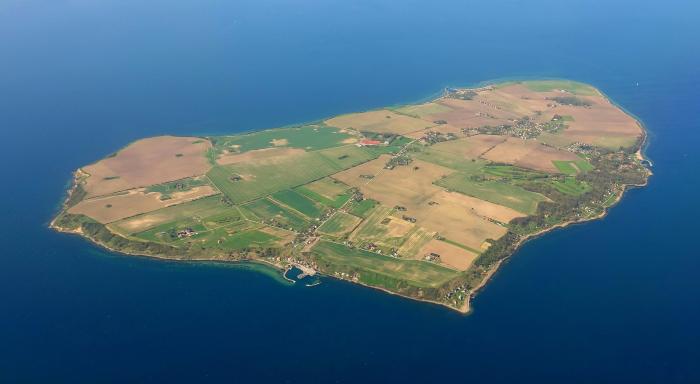 Aerial view of the island of Hven depicting the totality of it